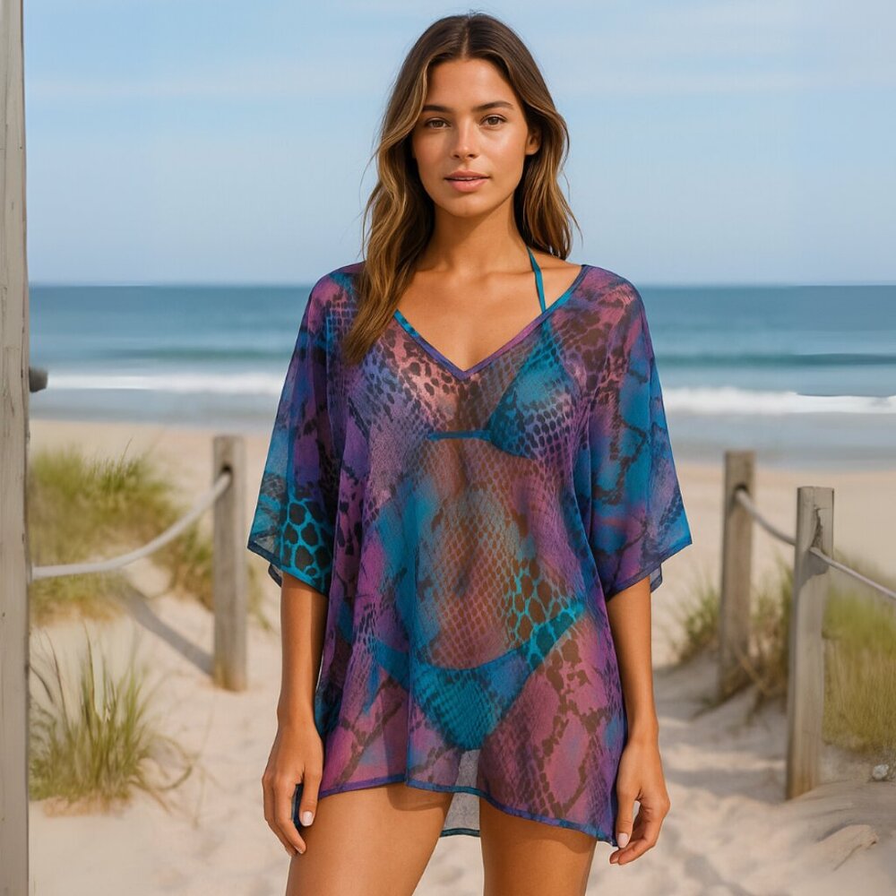 Show Me Your Mumu Abstract Snakeskin Tunic Top, Sheer Boho Fit, Size Small